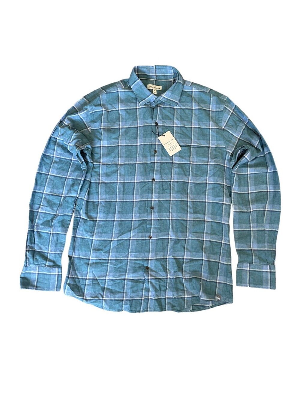 Peter Millar Mountainside Blue Plaid Long Sleeve Button Shirt Size Medium $148